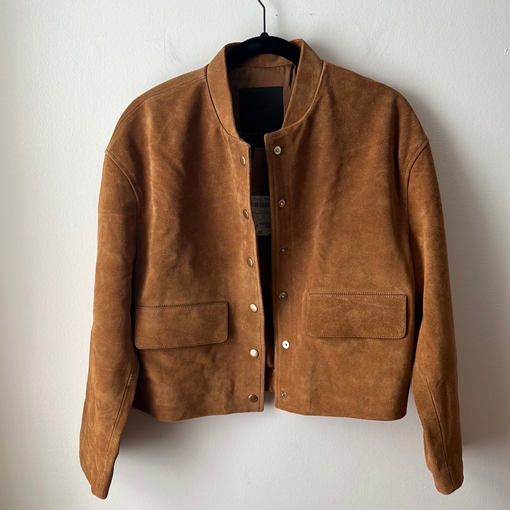 Massimo Dutti NWT Suede Leather Bomber Jacket With Gold Buttons. Size Small. - Picture 2 of 16